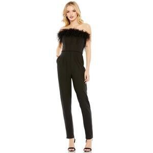 Mac Duggal NEW Size 2 68146 Black Feather Neck Sleeveless Strapless Jumpsuit NWT